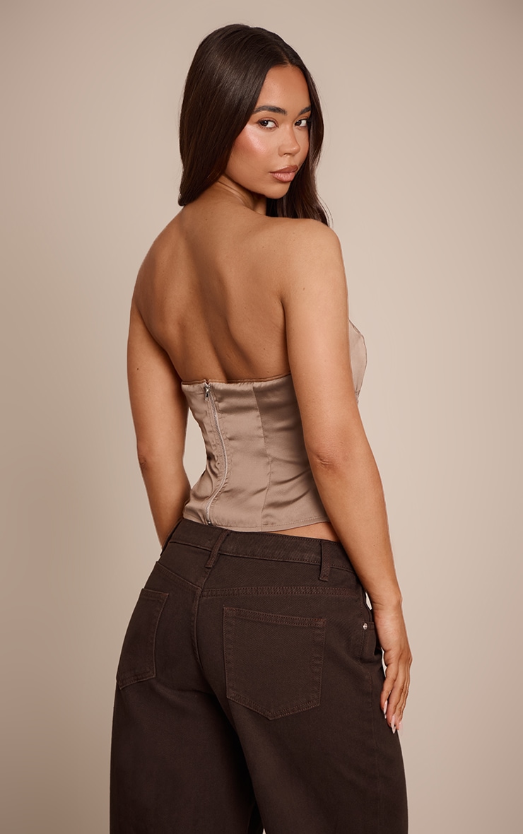 Brown Satin Lace Bandeau Corset Top  image 2