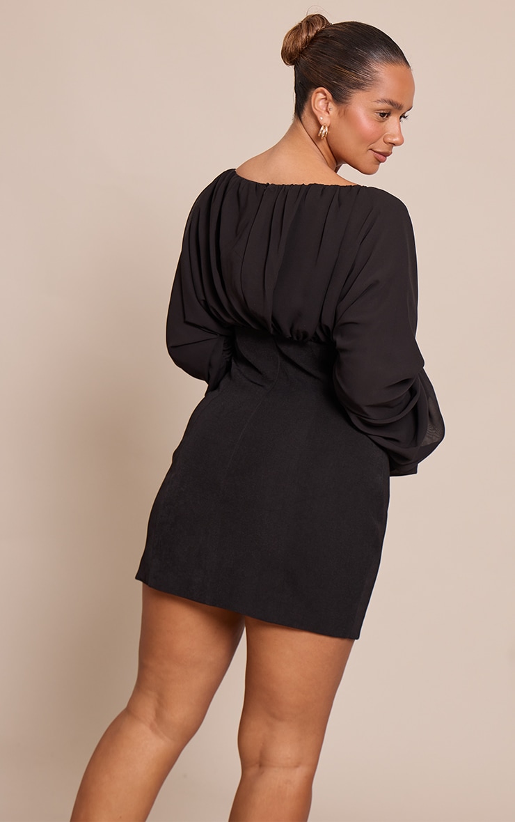 Shape Black Ruched Chiffon Boat Neck Mini Dress image 2