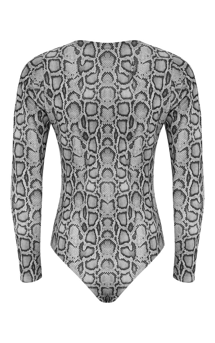 Caroline Grey Snakeskin Lace Up Thong Bodysuit PrettyLittleThing