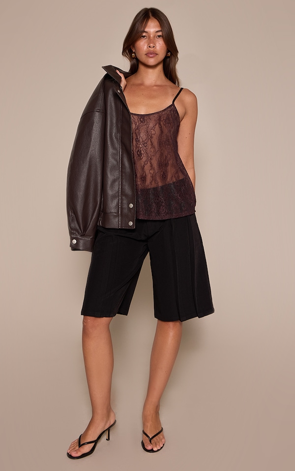 Chocolate Longline Delicate Lace Cami