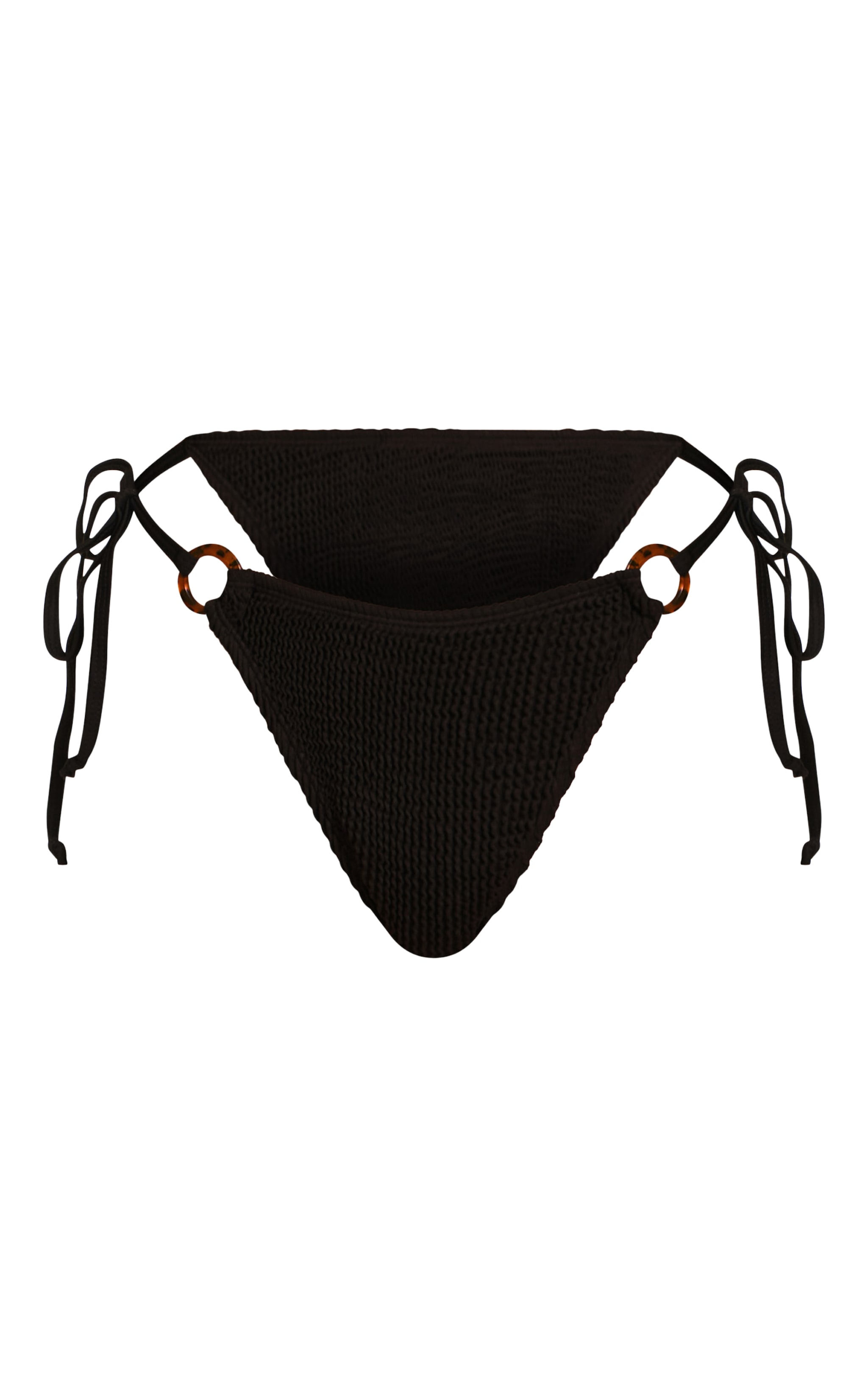 Black Crinkle O Ring Tie Side Bikini Bottoms image 5