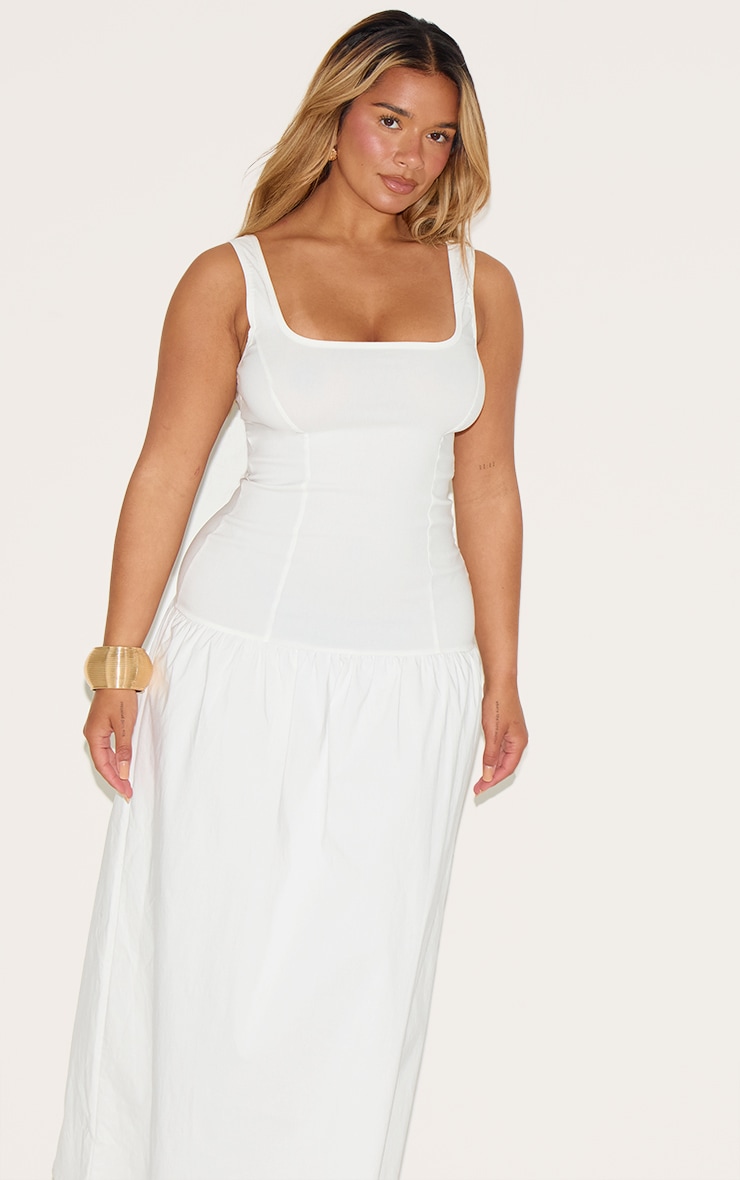 Shape Butter Cream Stretch Woven Square Neck Dropped Hem Maxi Shift Dress image 3