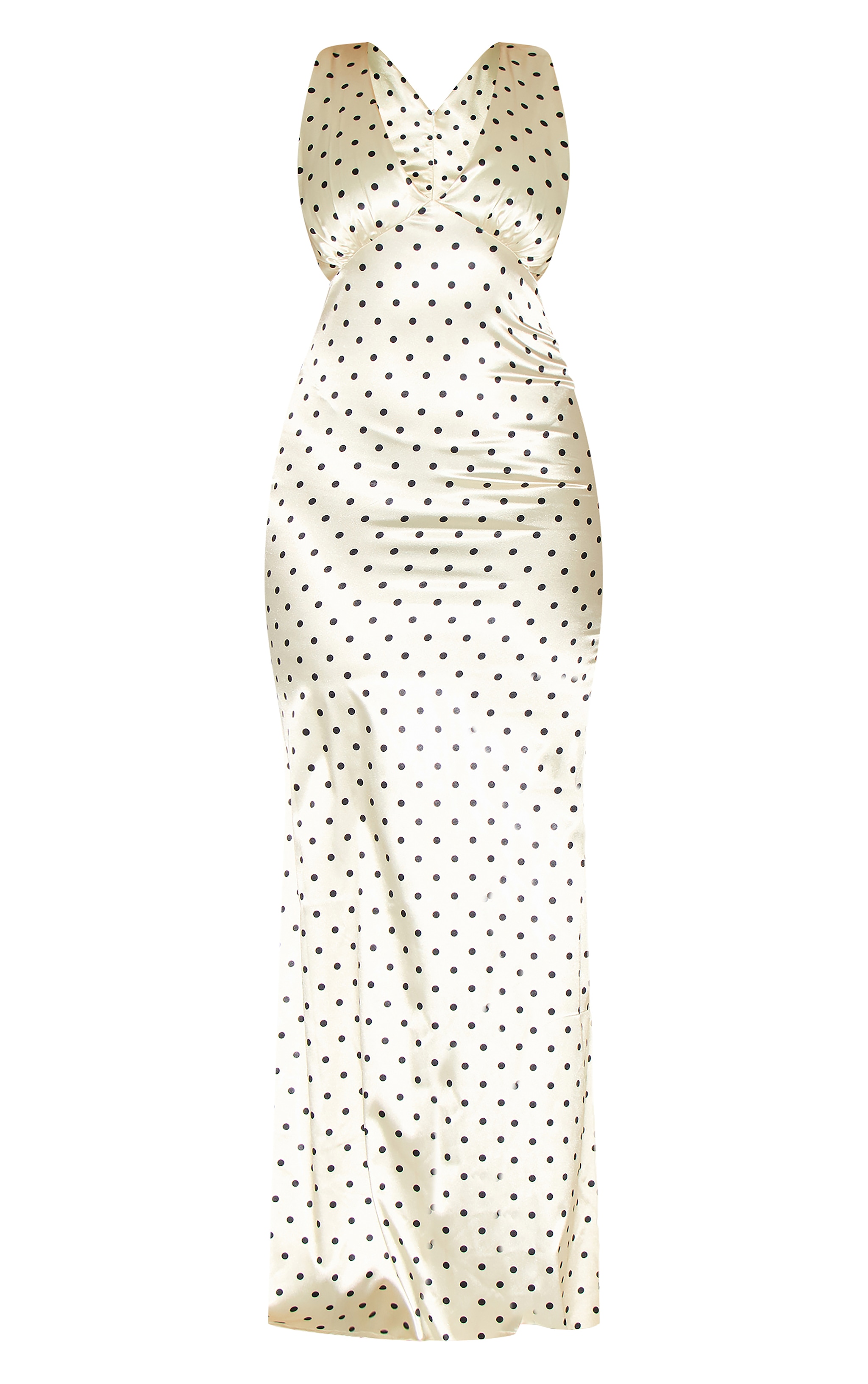 Shape Butter Cream Satin Polka Dot Plunge Front Maxi Dress image 5