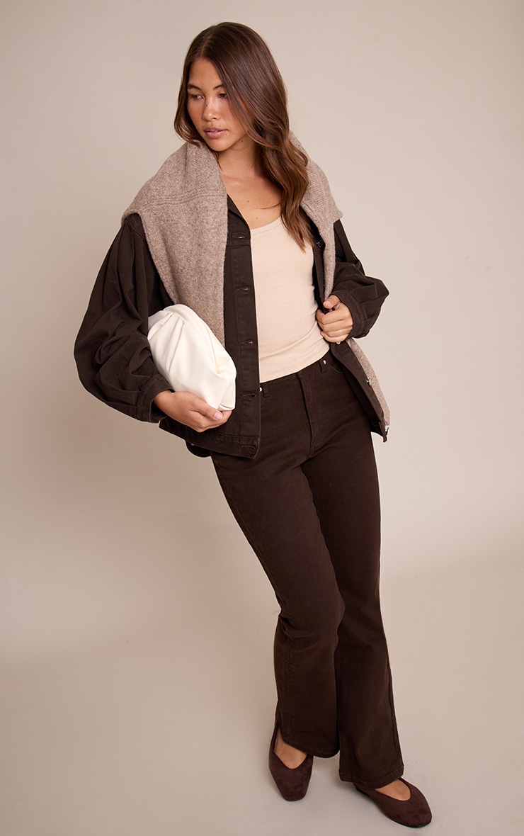 Dark Chocolate  Cocoon Sleeve Oversized Denim Jacket image 3
