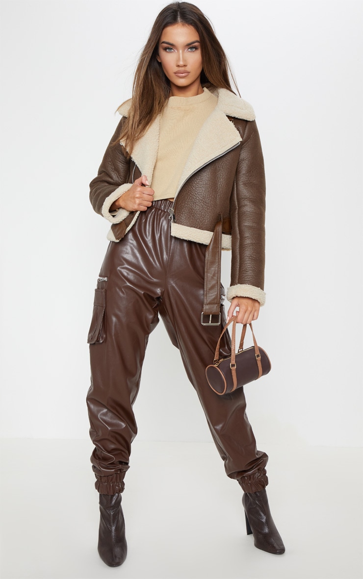 cropped aviator jacket brown