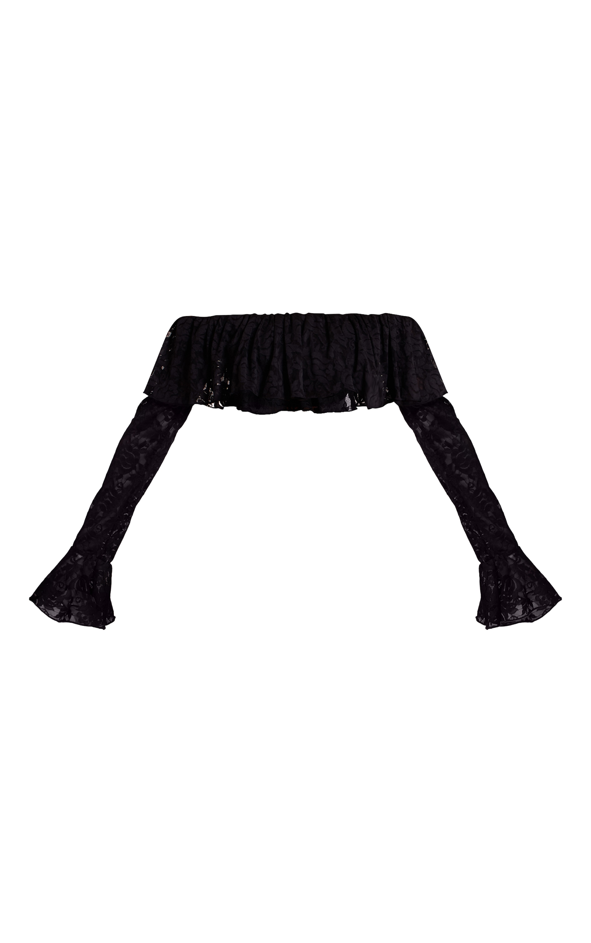 Petite Black Long Sleeve Lace Frill Bardot Top image 5