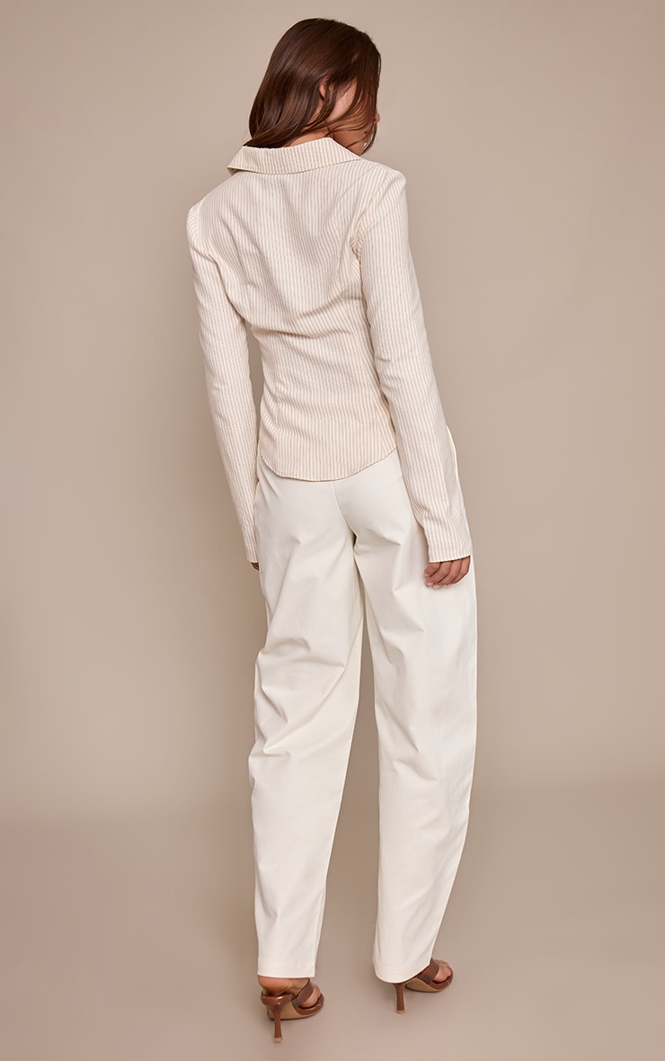 Cream Woven Button Barrel Leg Pants image 3