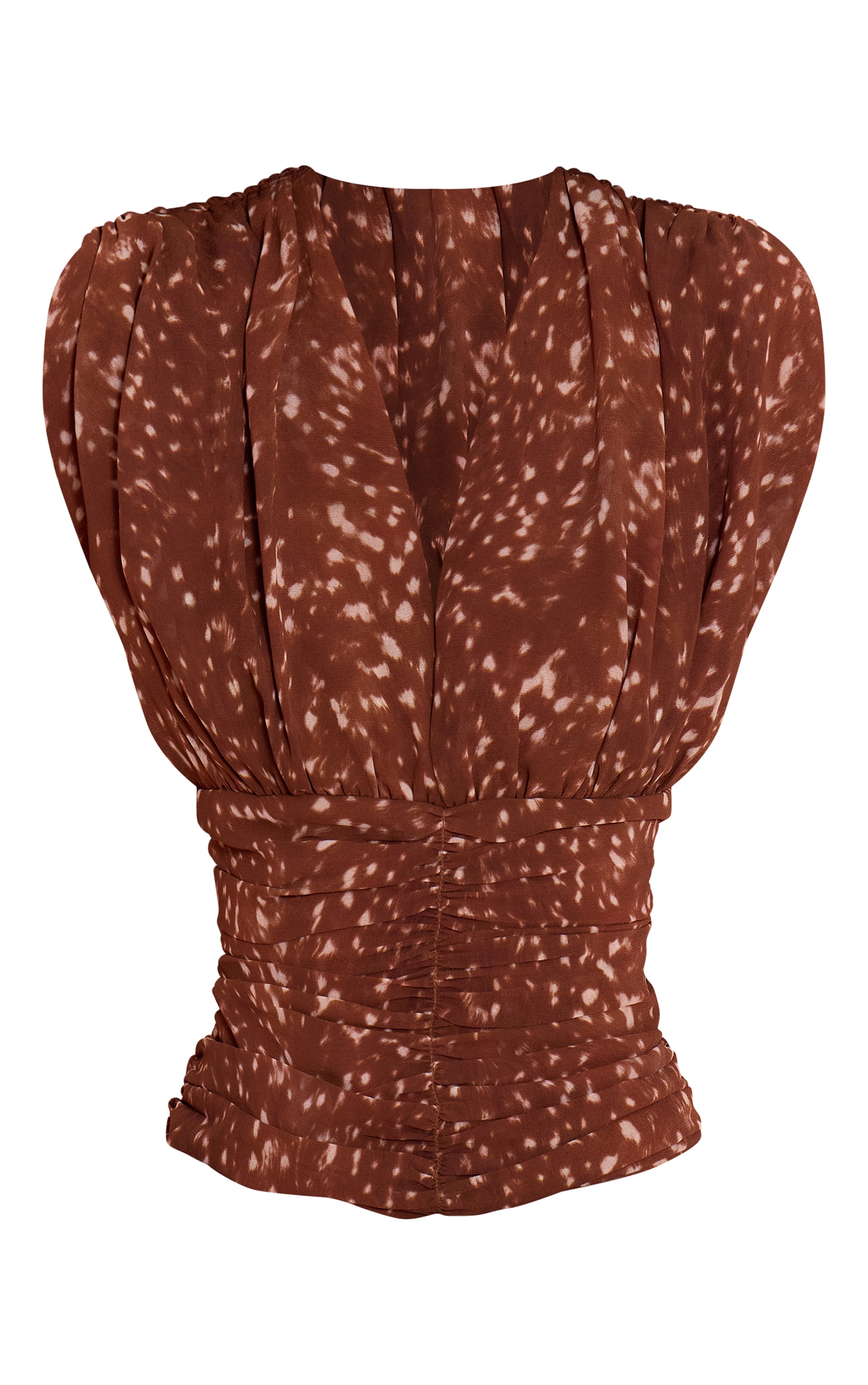 Brown Fawn Print Chiffon Plunge Ruched Bodice Top image 5