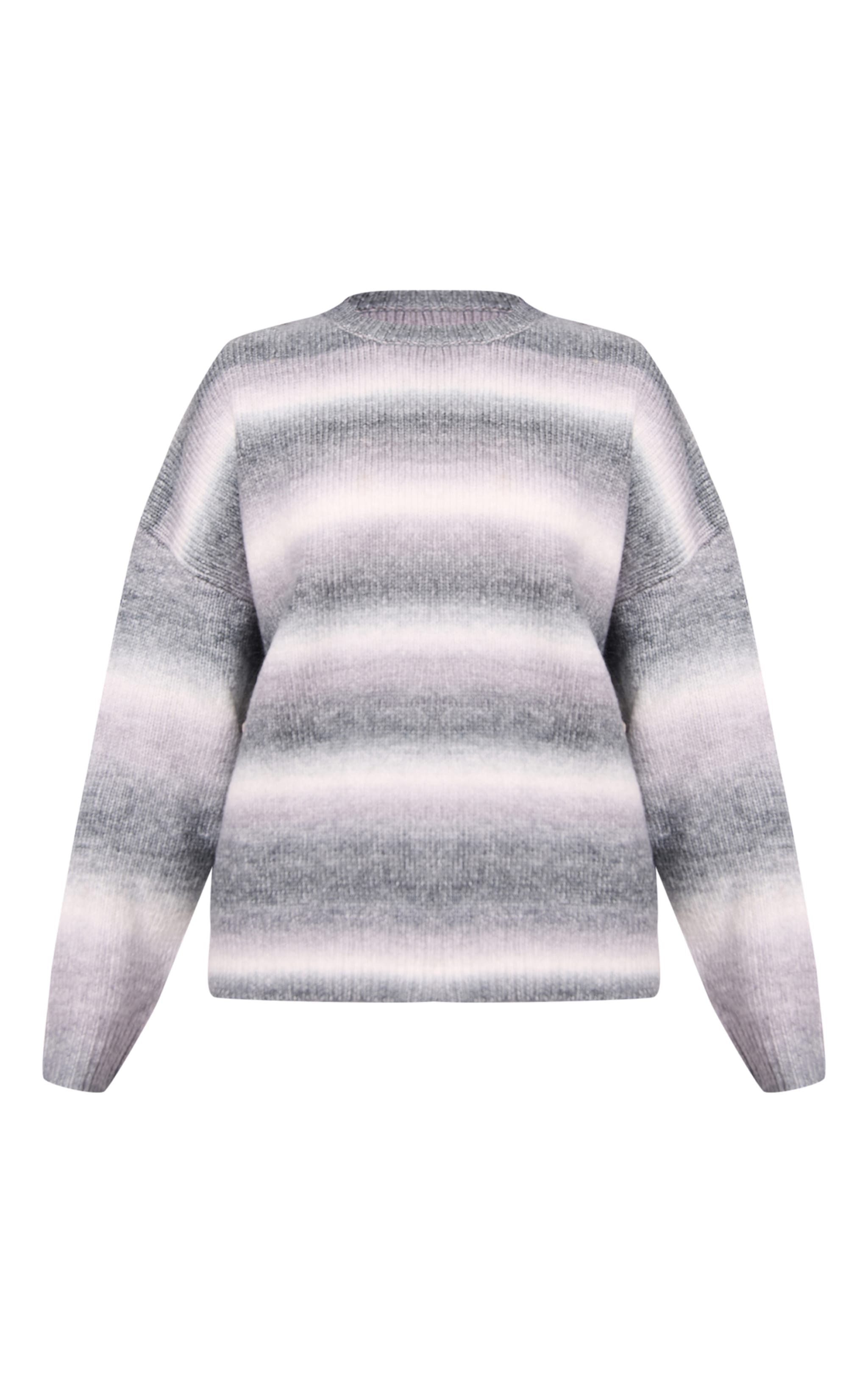 Petite Pull en maille tricot grise à rayures image 5