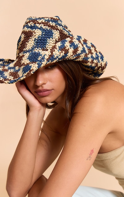 Chapeau de cowboy en paille multicolore