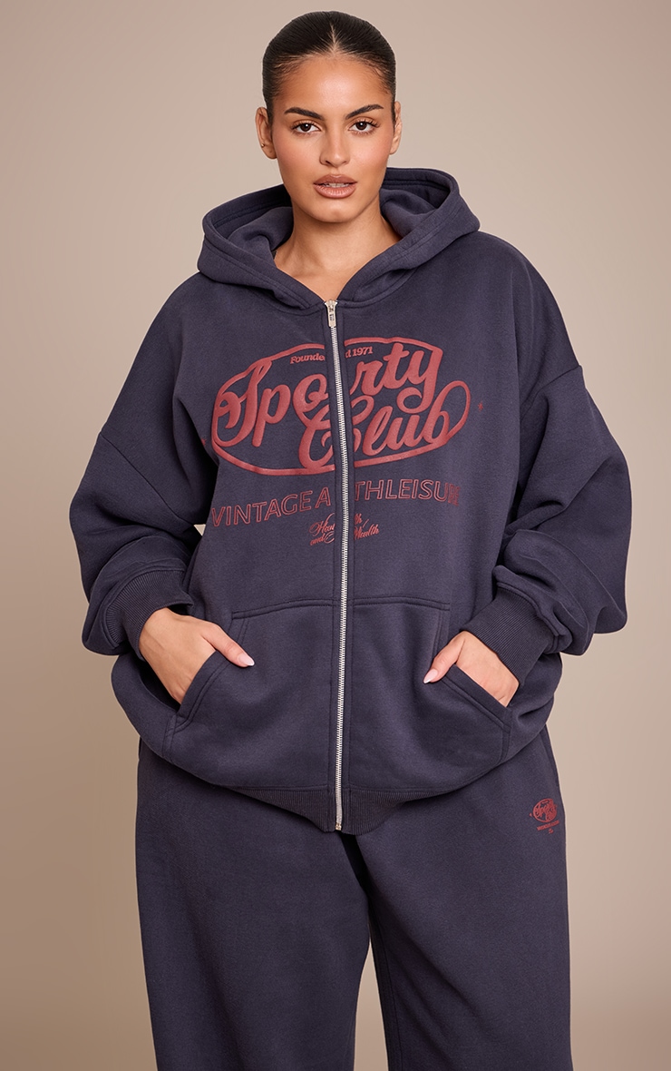 Plus Navy Oversized Zipped Hoodie image 1