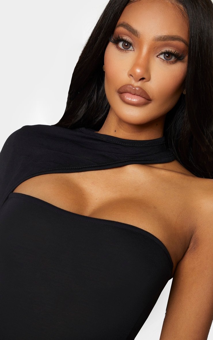 Shape Black Jersey High Neck One Sleeve Bodysuit PrettyLittleThing