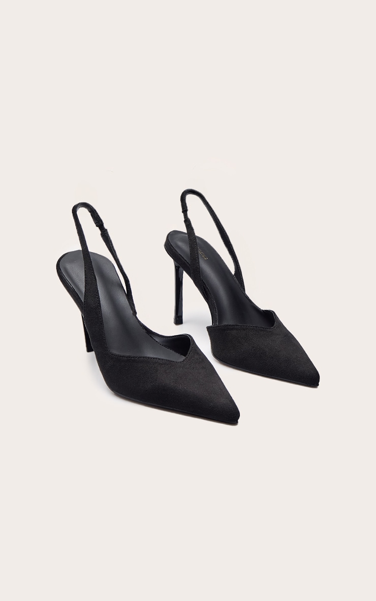 Black Faux Suede Slingback Heeled Court Shoe image 3