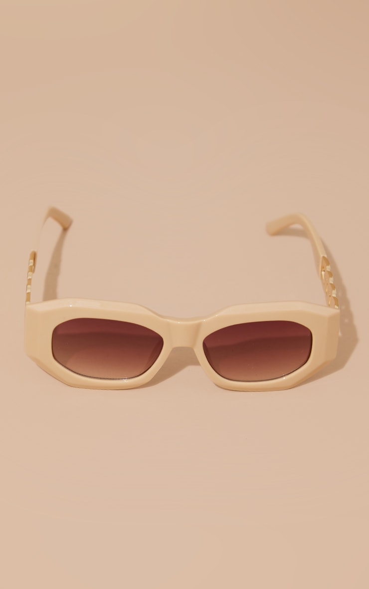 Beige Chunky Angled Chain Square Frame Sunglasses image 2