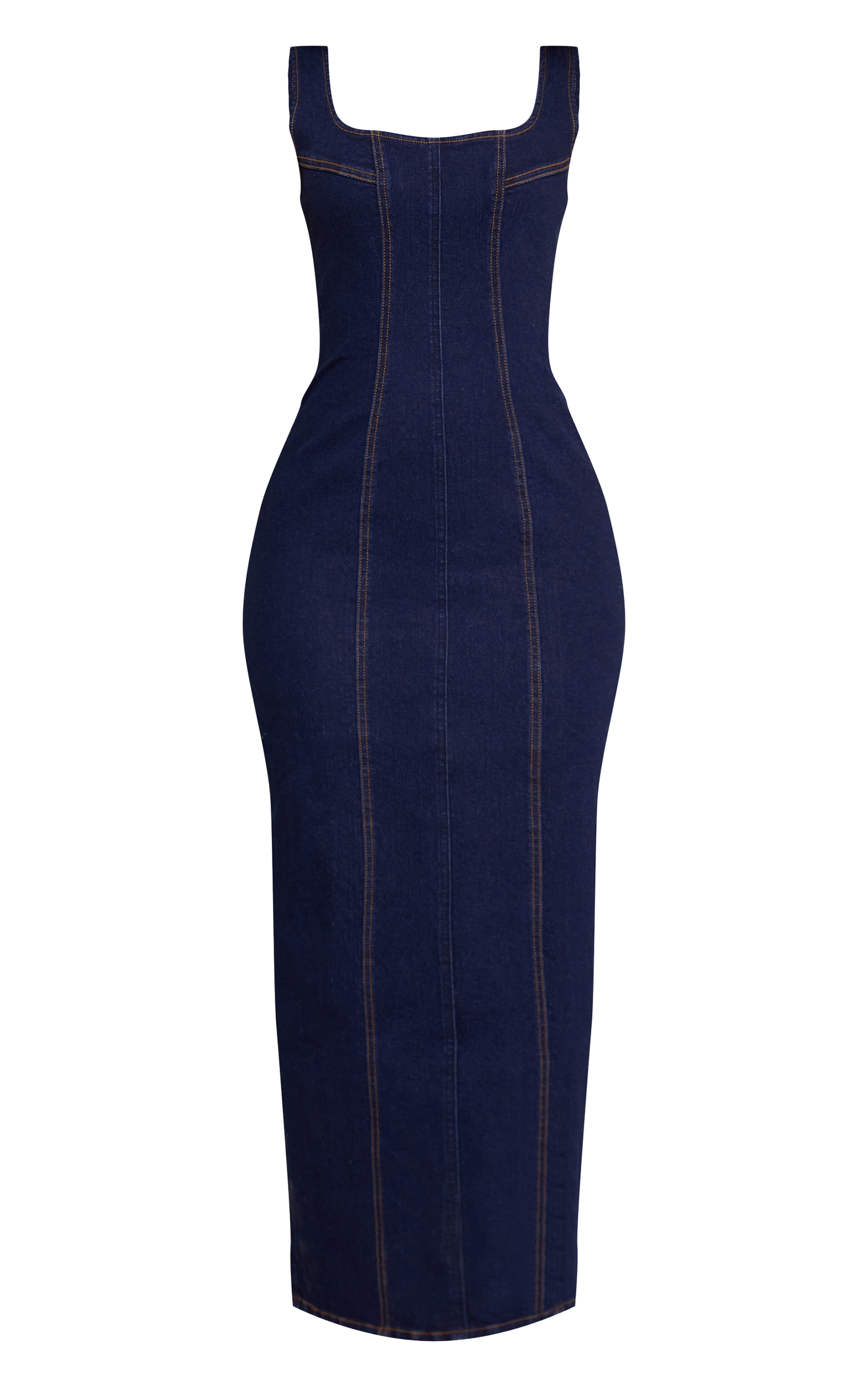 Petite Indigo Bodycon Seam Detail Denim Maxi Dress image 5