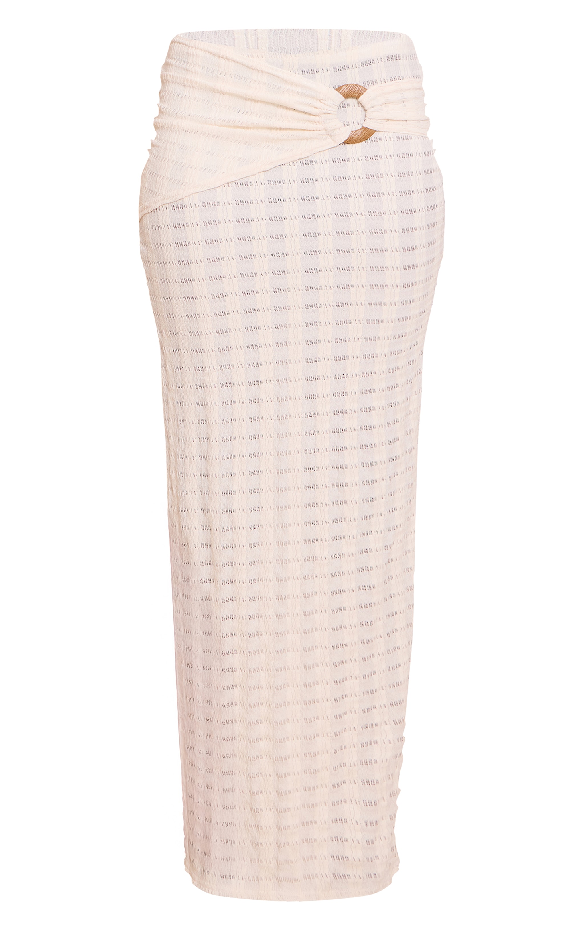 Cream Textured Wooden Trim Maxi Skirt image 5