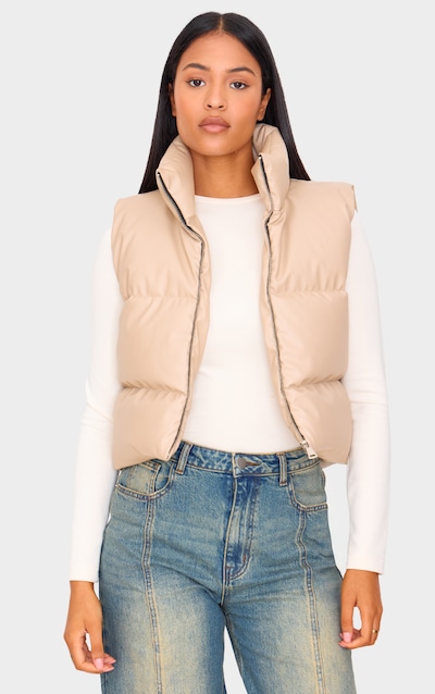 Tall Stone Faux Leather Drop Hem Gilet