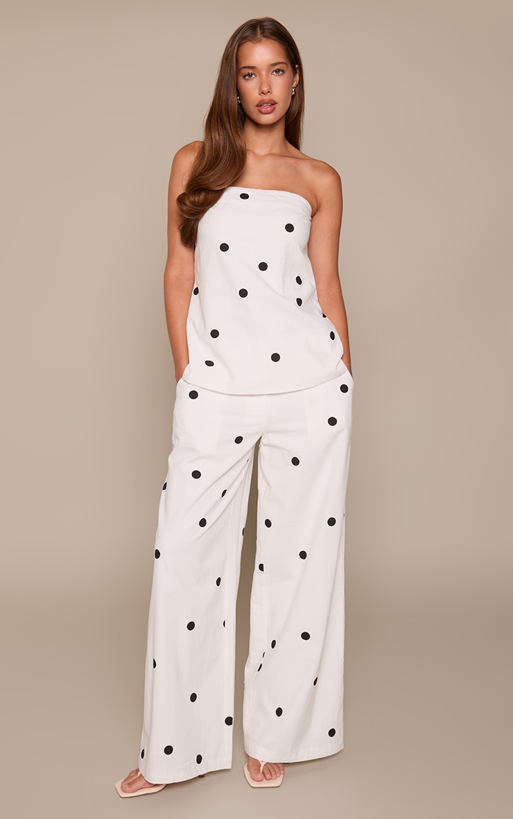White Polka Dot Cotton Tailored Pant image 1