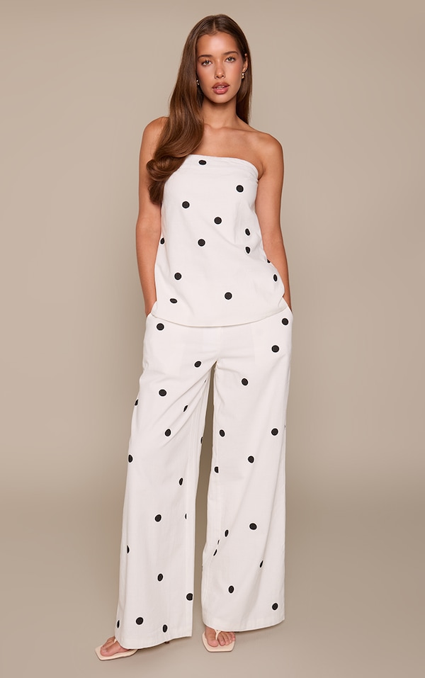 White Polka Dot Cotton Tailored Pant