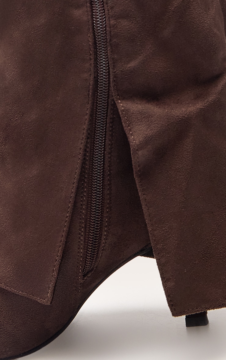 Chocolate Faux Suede Stiletto Foldover Knee High Boots image 5