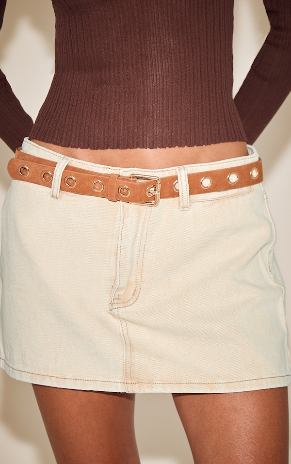 Tan Faux Suede Gold Eyelet Detail Belt