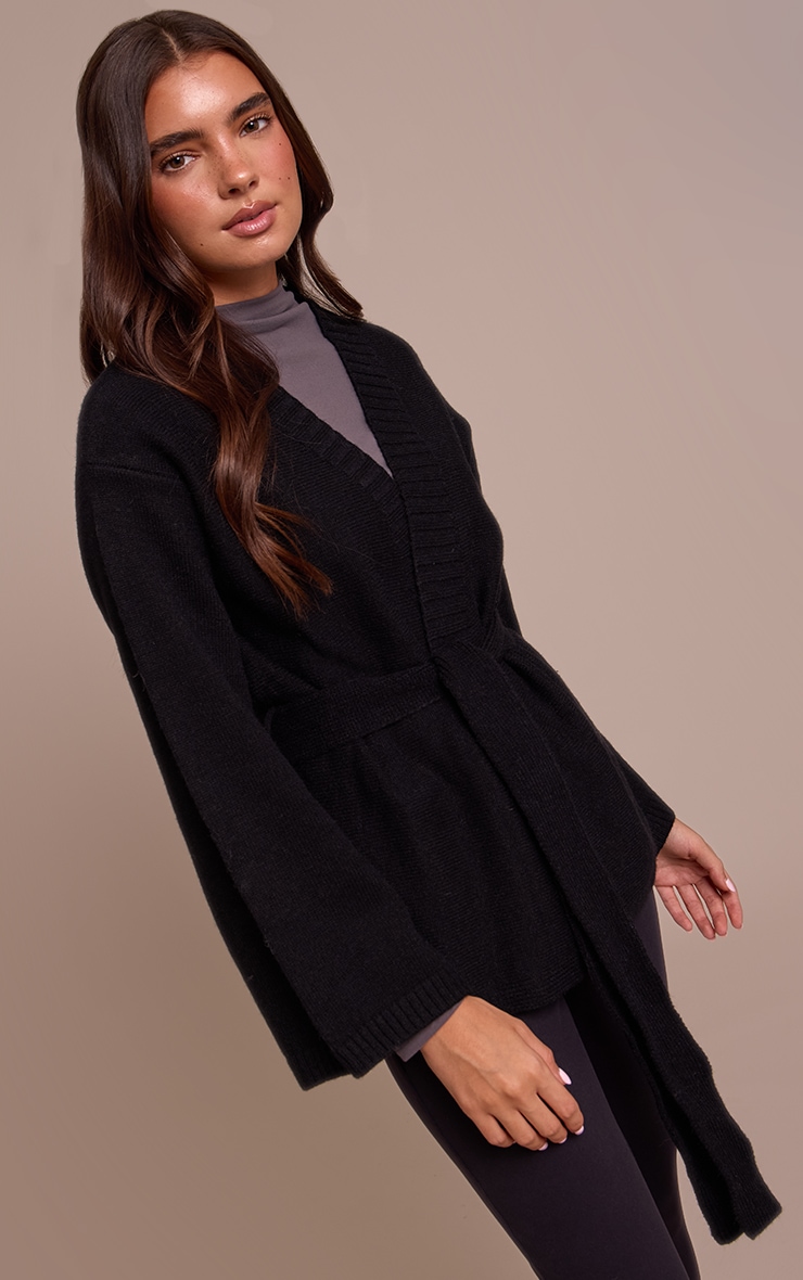 Black Tie Waist Oversized Cardigan image 4