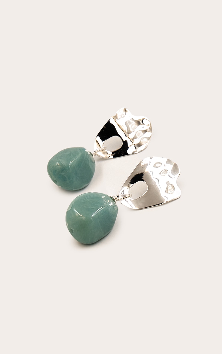 Silver Statement Earring With Turquoise Resin Detail image 3