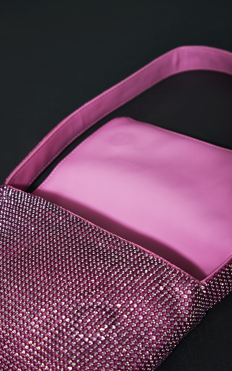 Pink Diamante Squared Shoulder Bag image 3