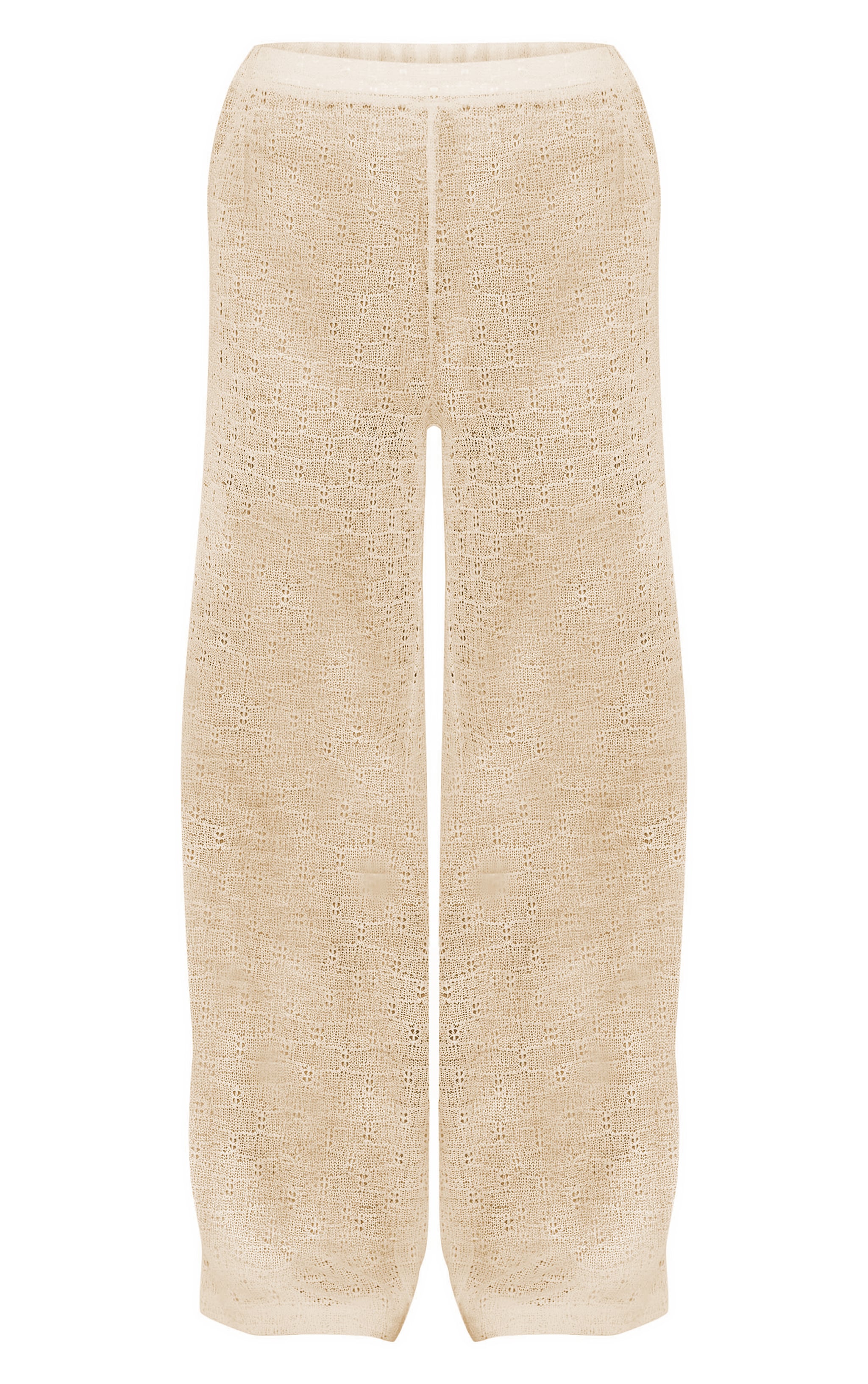 Beige Textured Wide Leg Pants image 5