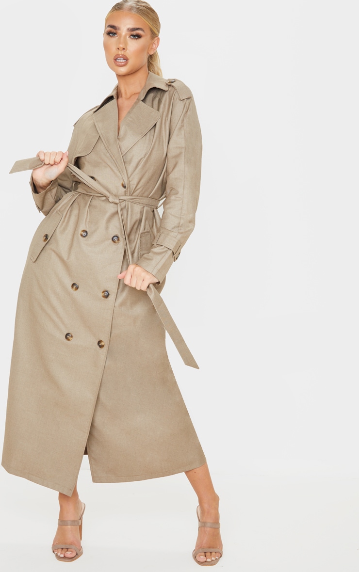 Stone Woven Oversized Trench Coat