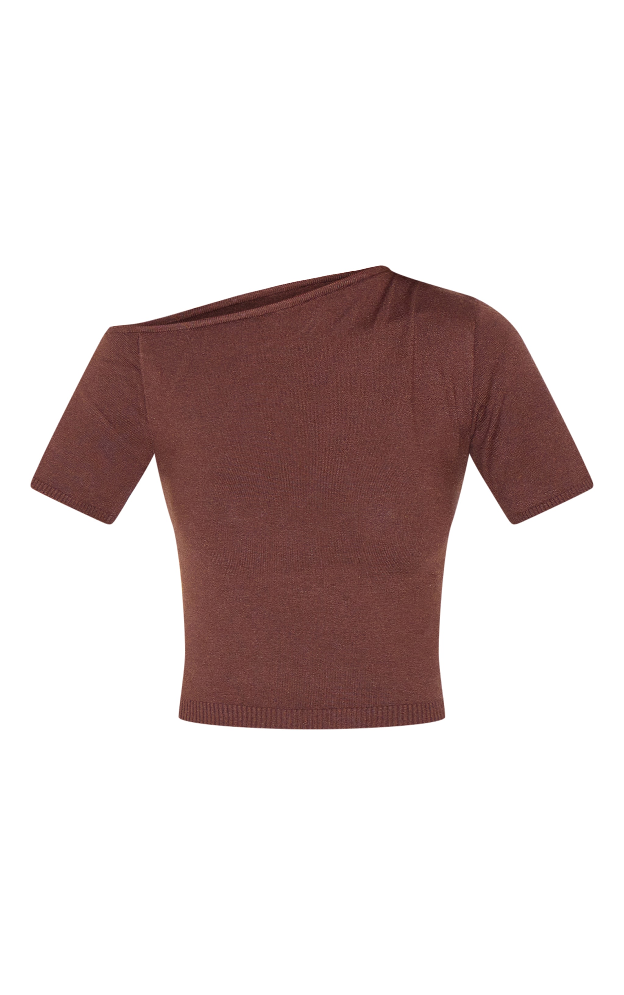Chocolate Basic Knit Asymmetric Neckline Top image 5