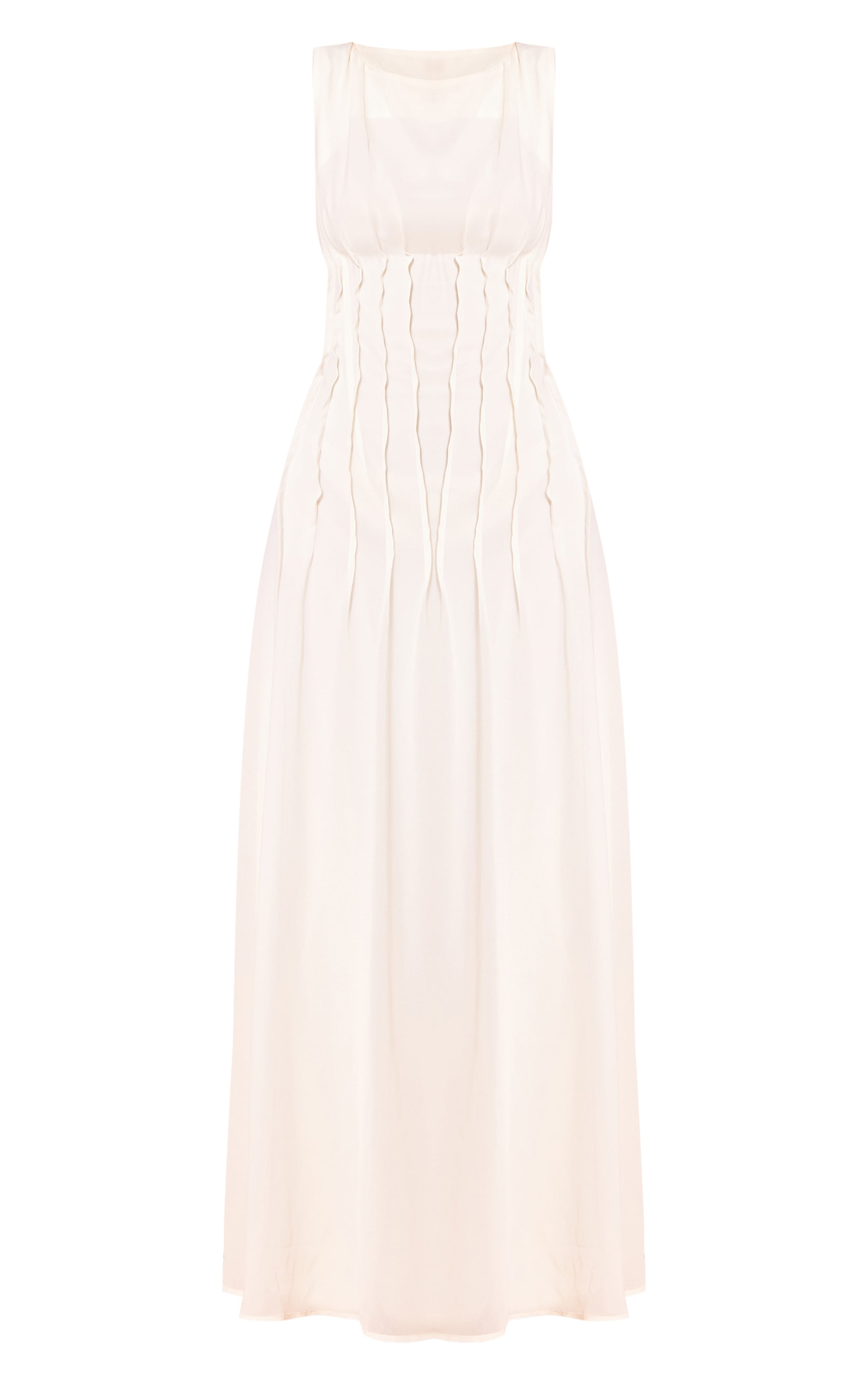 Cream Chiffon Pleat Detail Sleeveless Maxi Dress image 5