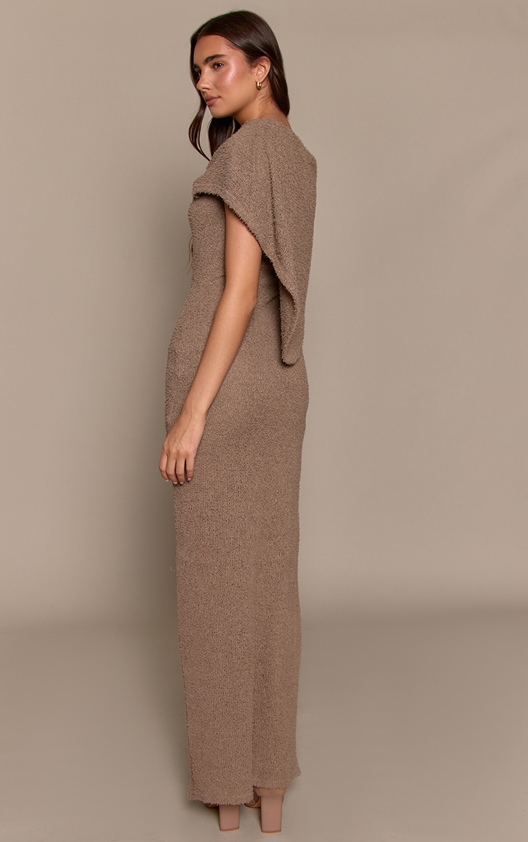 Taupe Textured Cape Detail Sleeveless Maxi Dress image 2
