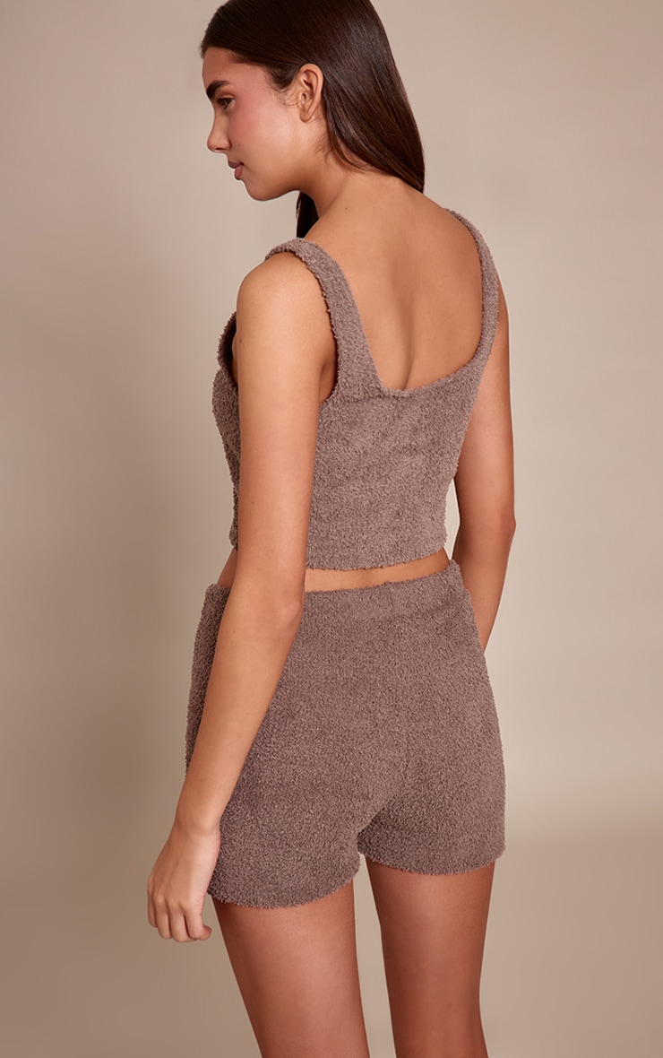 Chocolate Fluffy Pyjama Vest and Shorts Set image 2