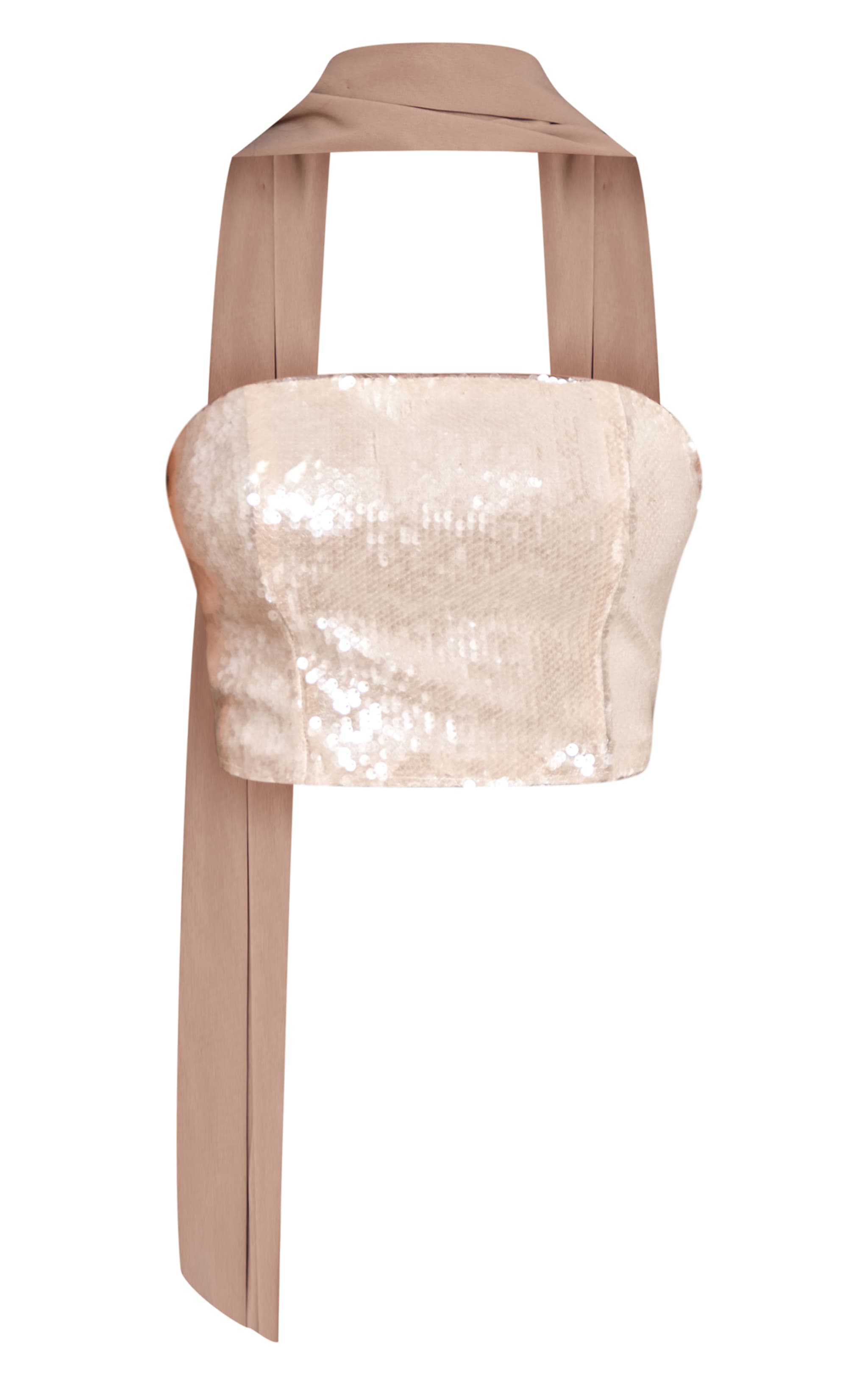 Petite Top bustier à détail foulard et sequins champagne image 5