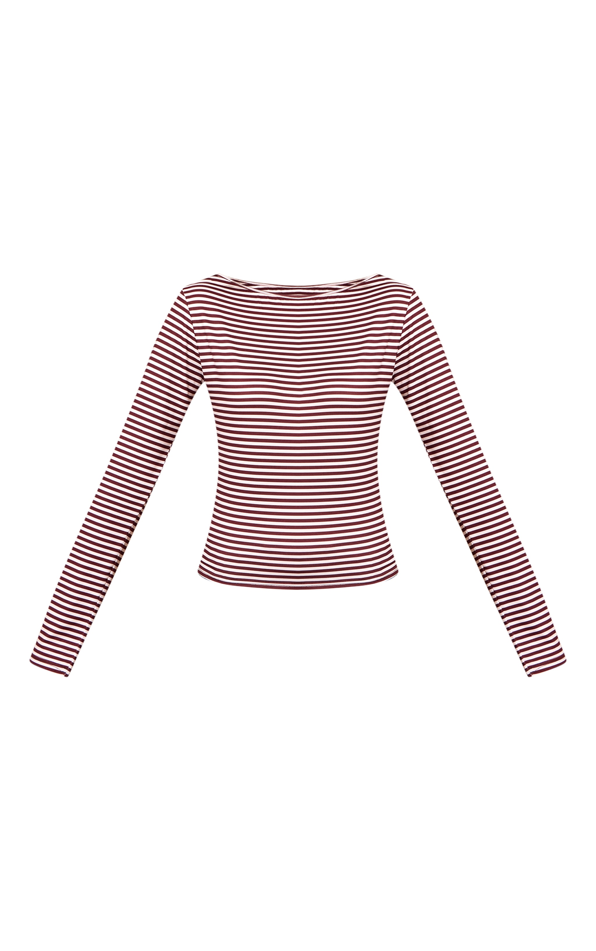 Burgundy Stripe Boat Neck Long Sleeve Top image 5