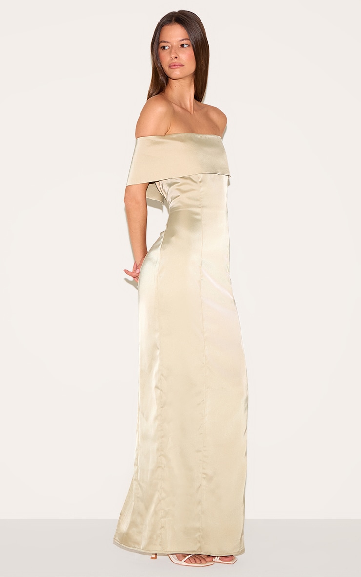 Robe de demoiselle d'honneur longue sauge sans manches à col bardot replié image 3