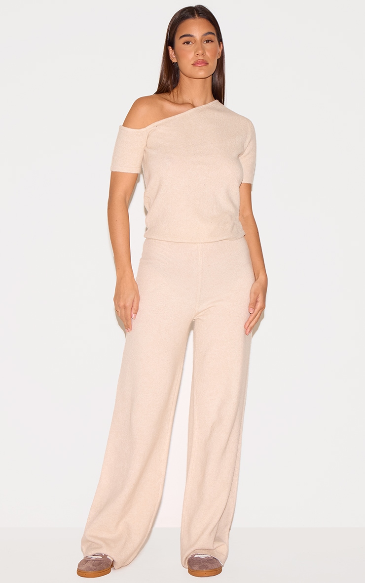 Oatmeal Soft Knit Asymmetric Top image 3