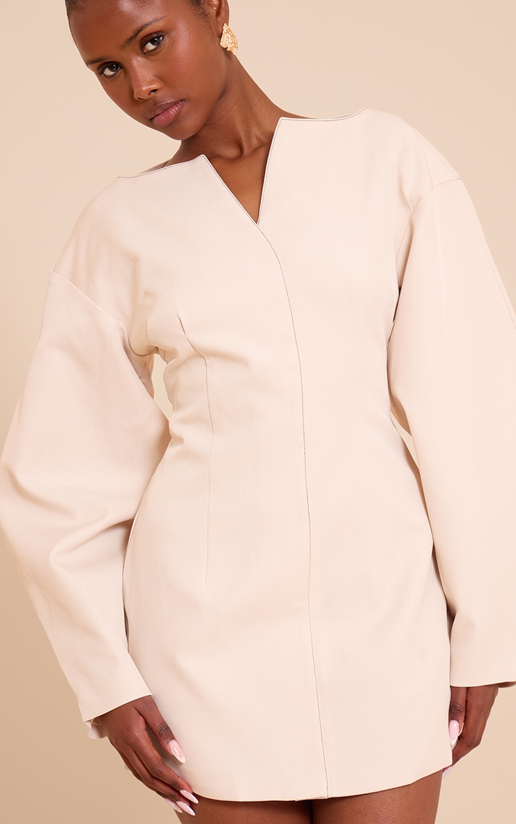 Cream Cocoon Sleeve Cinched Waist Blazer Dress image 4