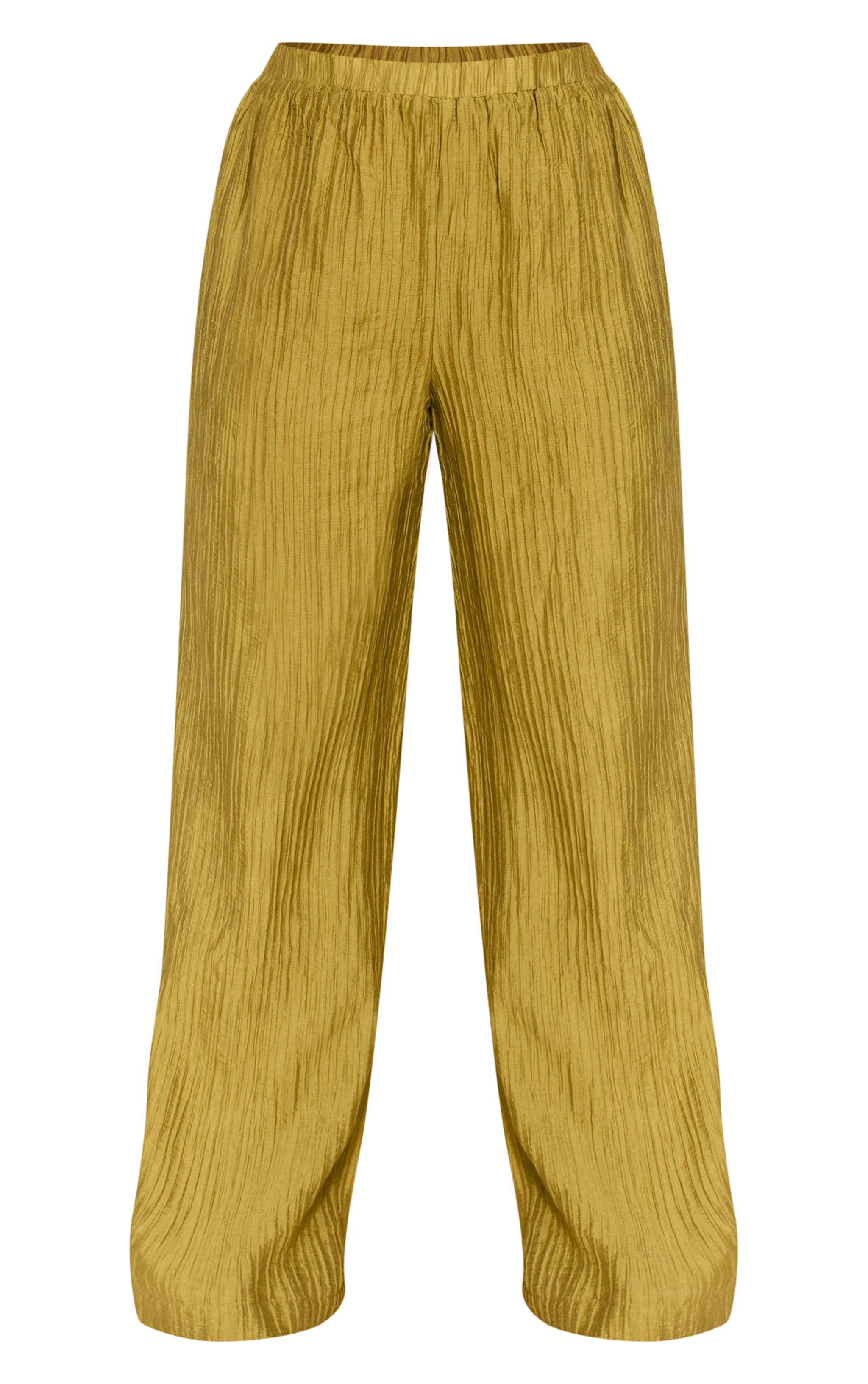 Olive Textured Woven Mid Rise Wide Leg Pants image 5