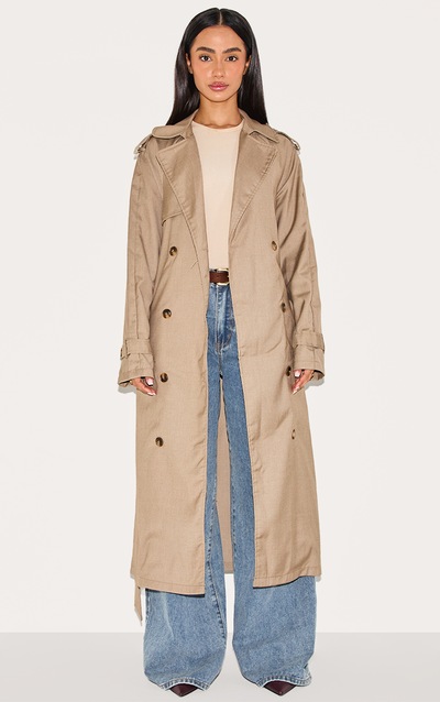 Petite Stone Woven Oversized Trench Coat