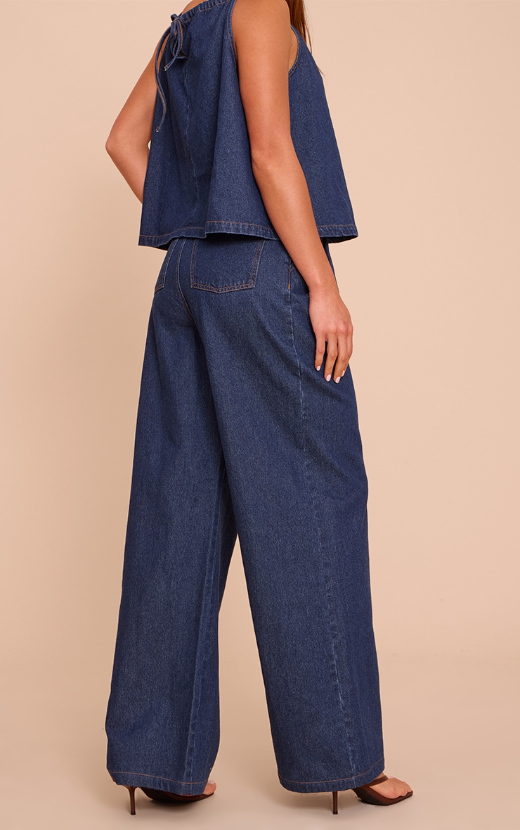 Tall Indigo Pleated Wide Leg Jeans image 3