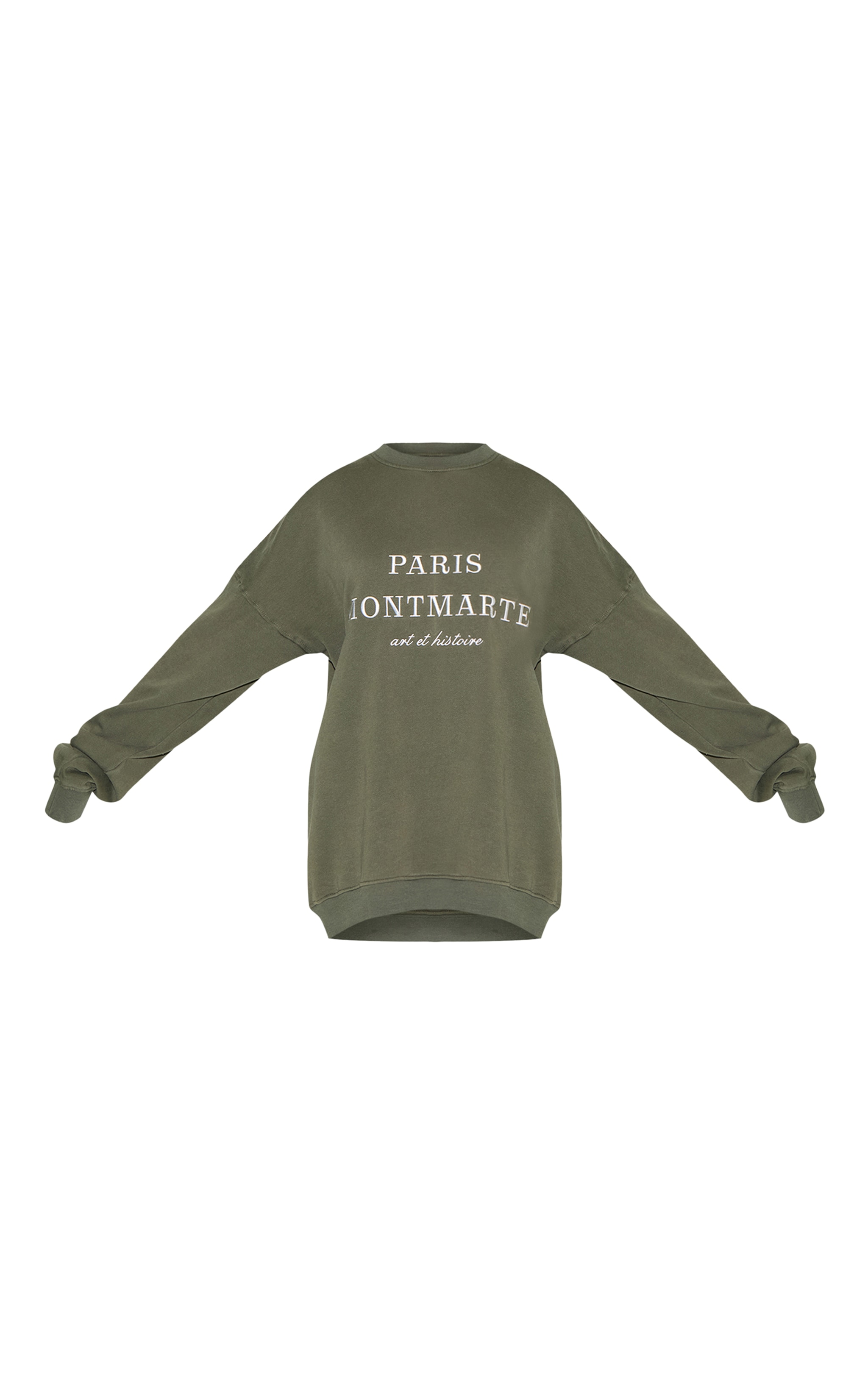 Khaki Washed Paris Montmarte Print Oversized Sweatshirt image 5