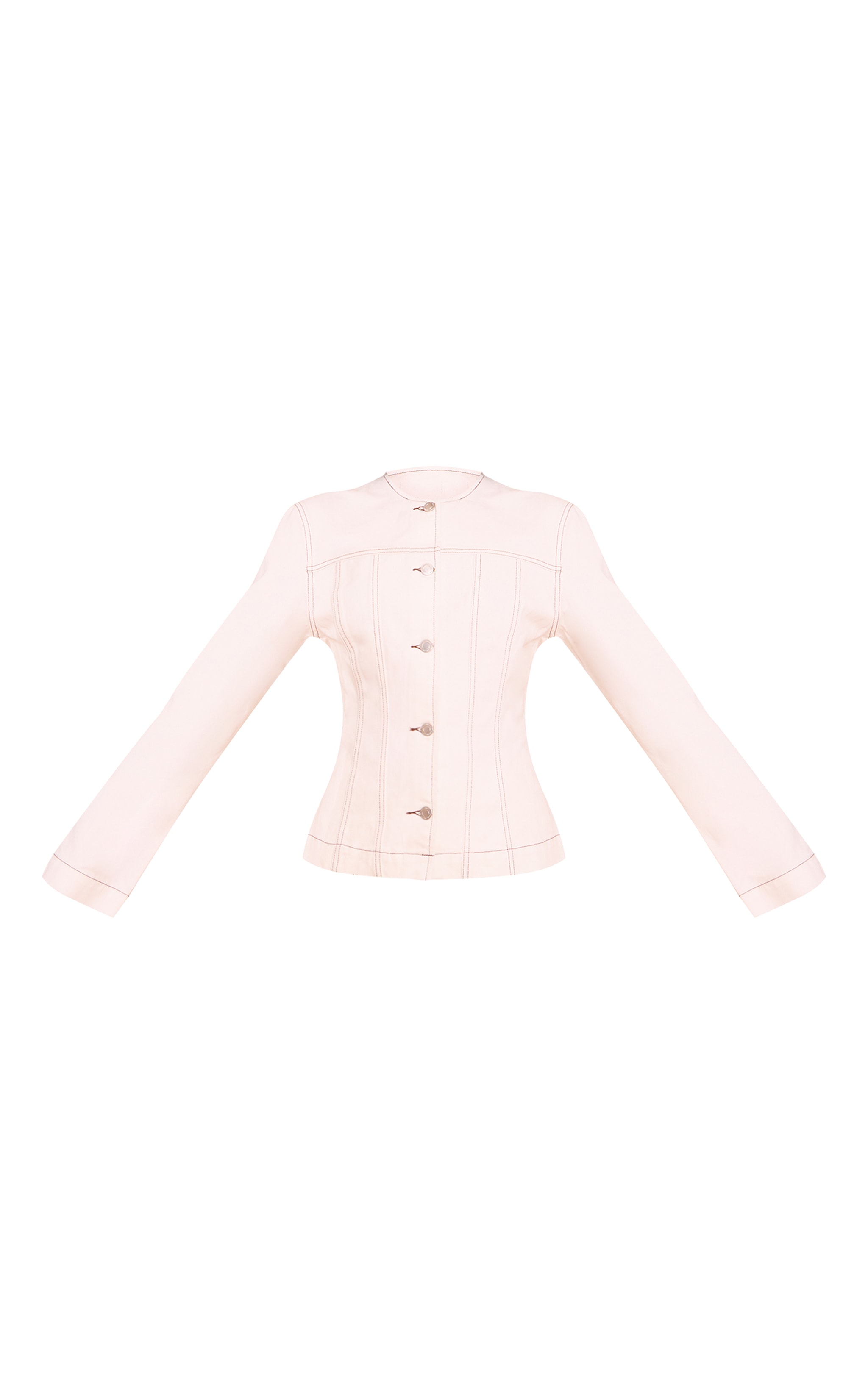 White Contrast Stitch Cinched Long Sleeve Denim Jacket image 5