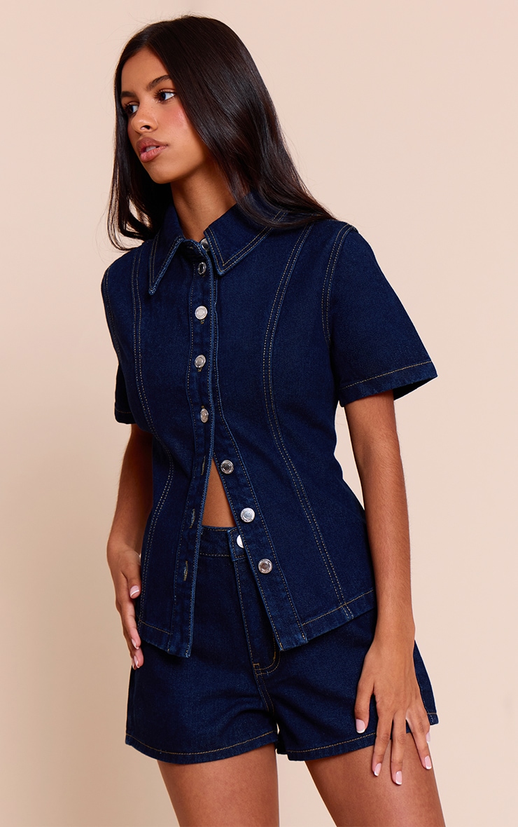 Petite Indigo Denim Mini Shorts image 1