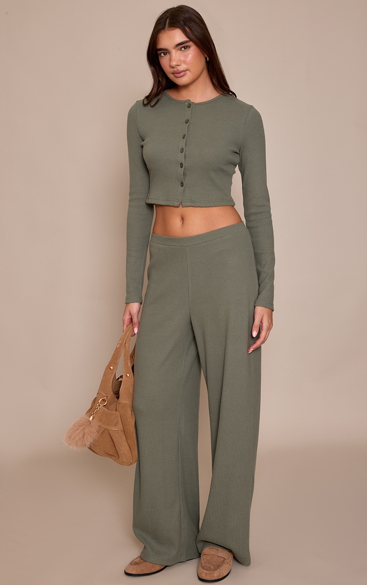 Sea Green Brushed Rib Wide Leg Trouser image 2