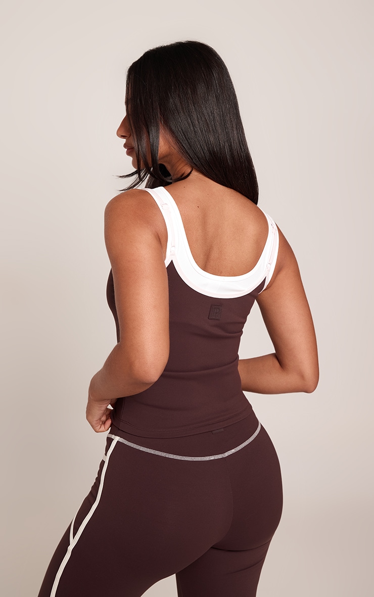Petite PLT Chocolate Double Layer Contrast Gym Vest image 2