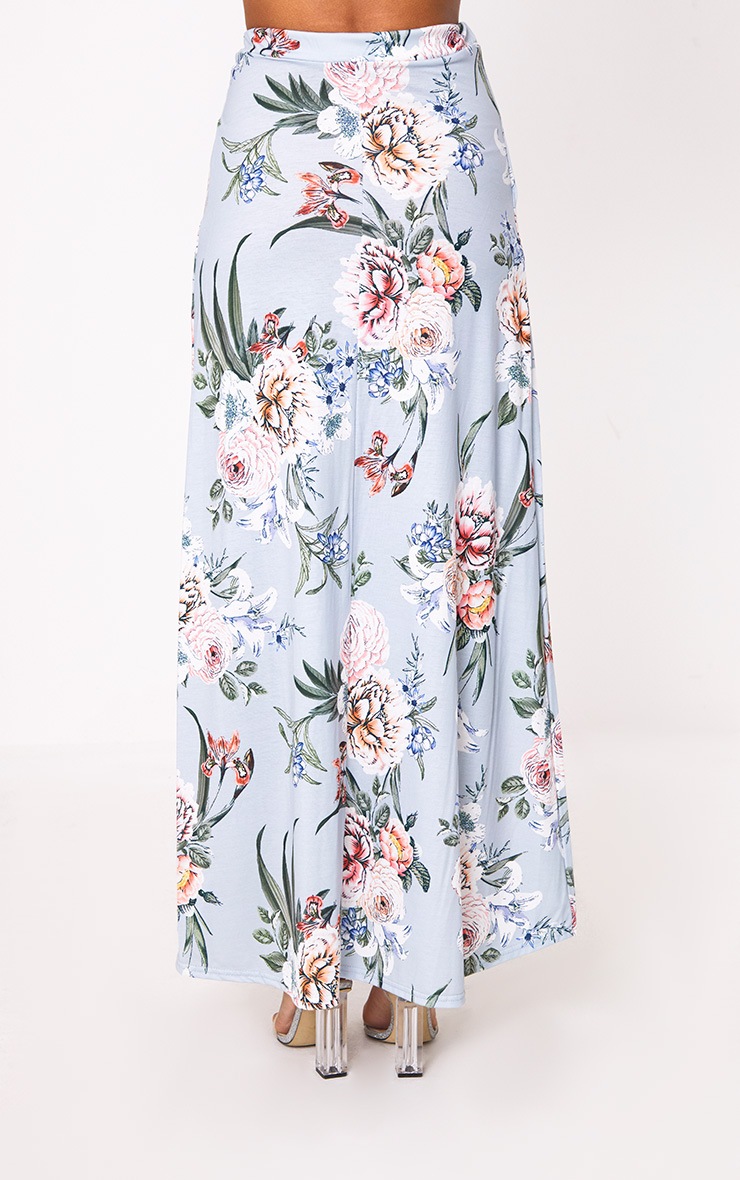 Baby Blue Floral Wrap Maxi Skirt Skirts PrettyLittleThing