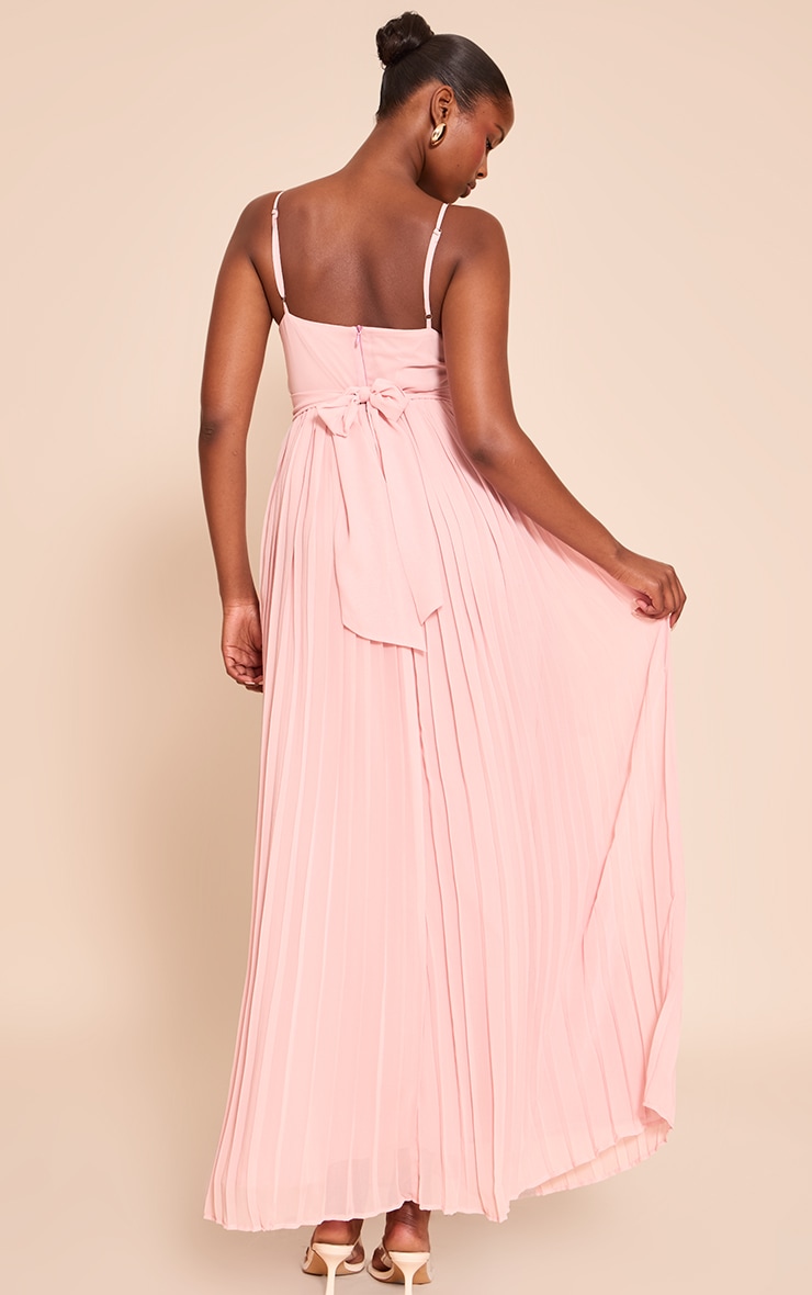 Blush Chiffon Strappy Pleated Belt Detail Maxi Dress image 2