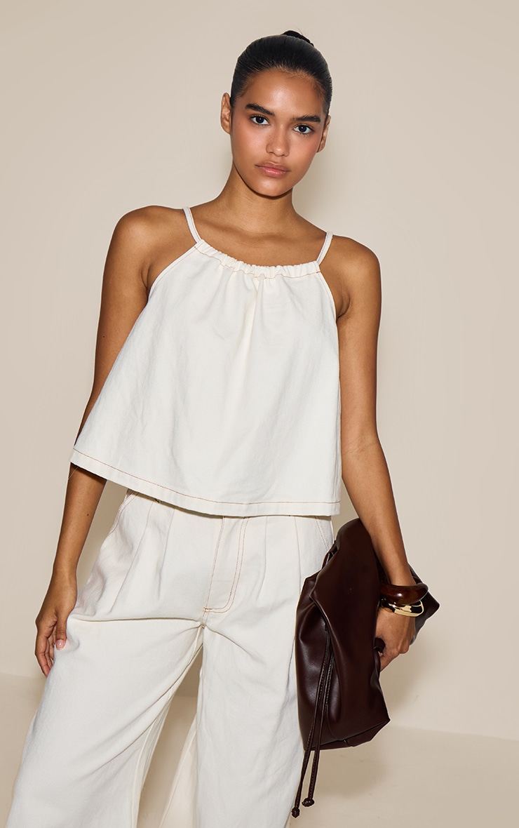 Ecru Floaty Sleeveless Denim Top image 3